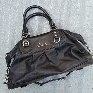 COACH black leather handbag with silver hardware